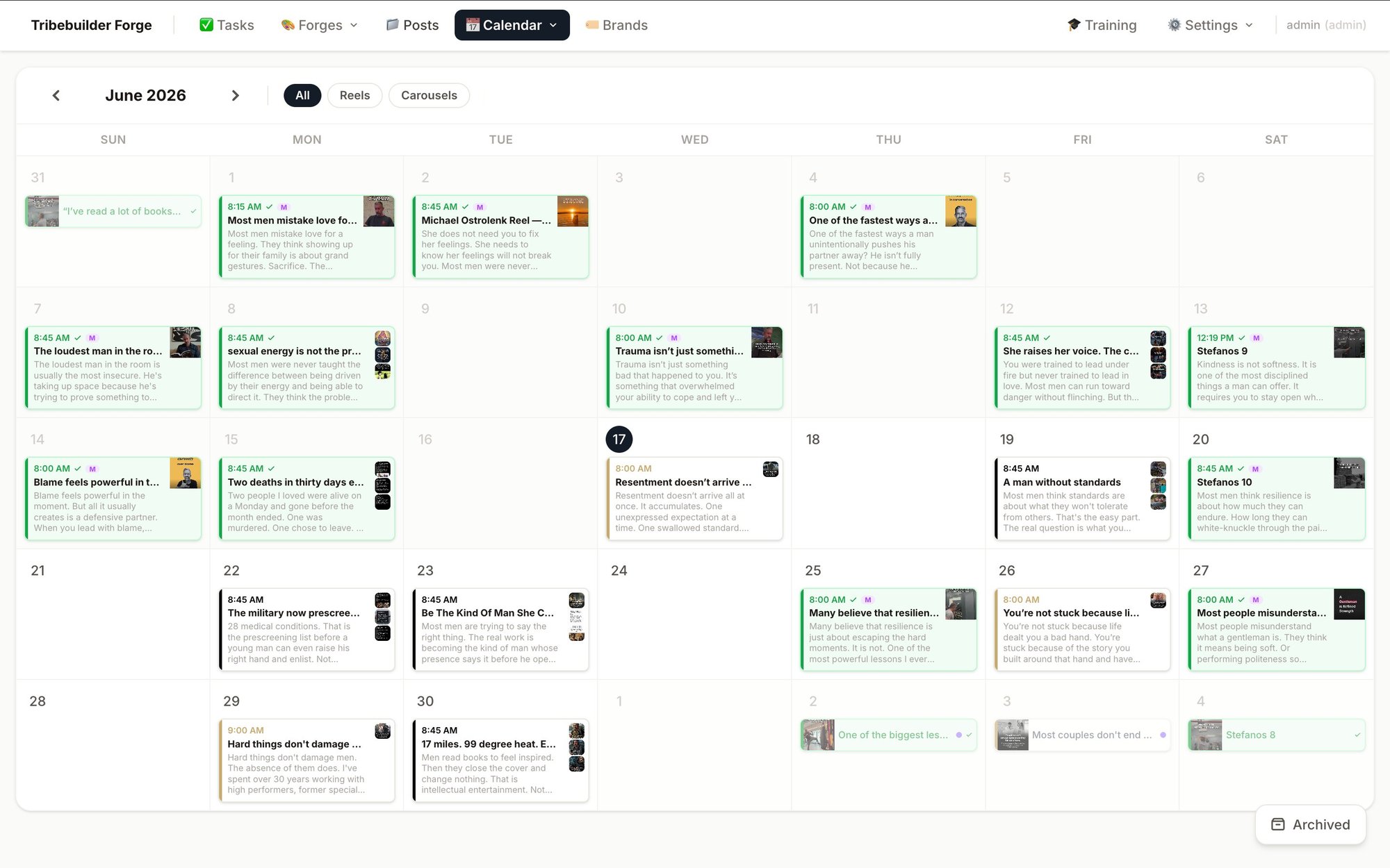 Tribebuilder Forge content calendar